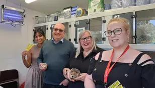 Representatives from Love Solihull, Cllr Mackiewicz, Solihogs and Veolia stood in front of hedgehog containers at Solihogs